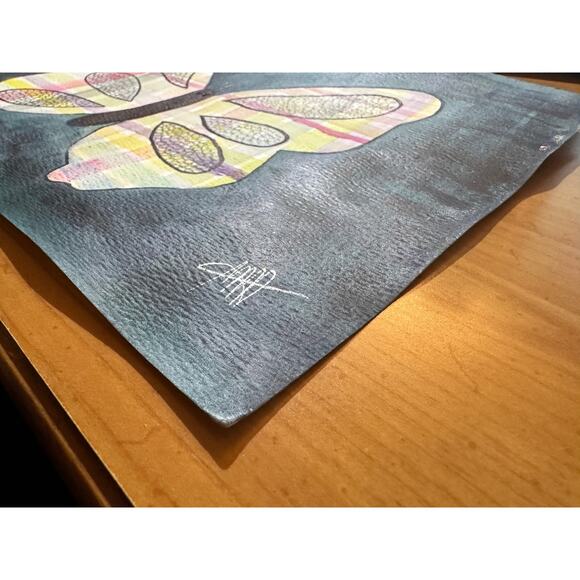 "Madras Butterfly" Original Painting Gift Art Mixed Media on Paper 11" x 7" - Picture 2 of 4